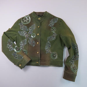 Christine Phillipe Sz 6 Green Stretch Denim Jacket